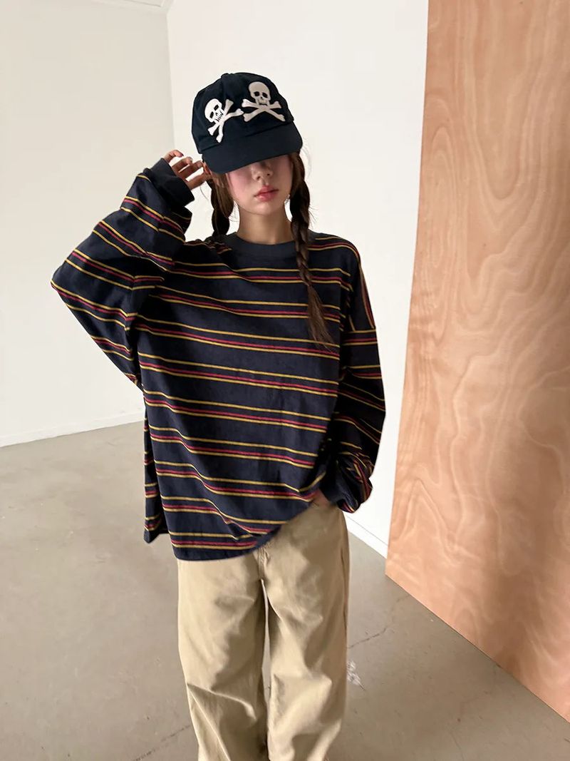 multi stripe boxy T