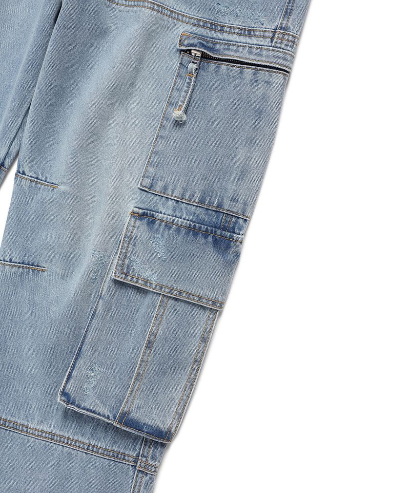 WASHED DENIM CARGO PANTS BLUE(CV2ESUD111A)