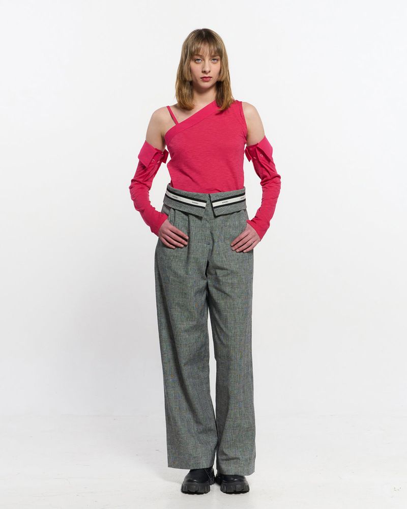 Fold Over Wide Slacks _ GREY