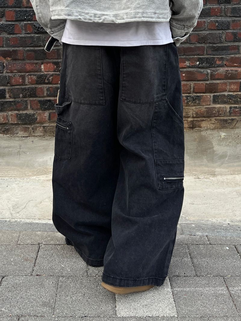 Cargo Zipper Carpenter Denim Pants (2 Colors)