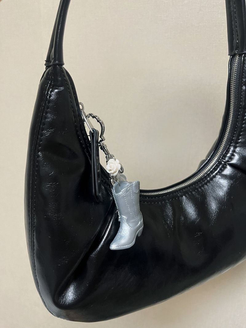 Silver Boots Pendant Rose Keyring Bag Charm