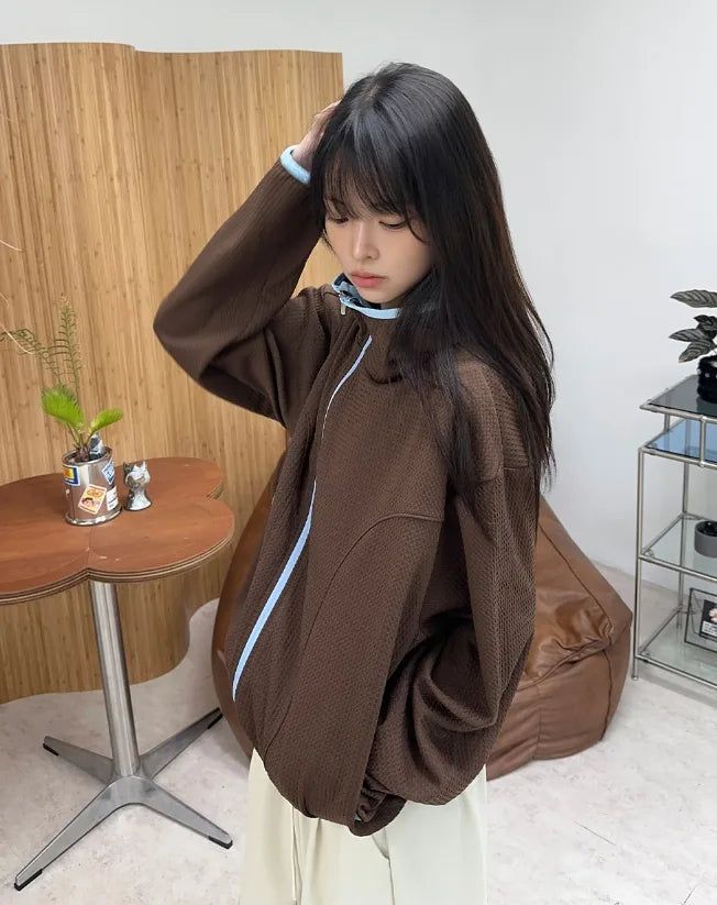 Eto Waffle Color Matching Hood Zip-Up