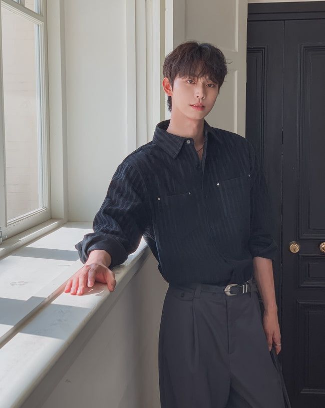 Roden Corduroy Striped Rivet Shirt