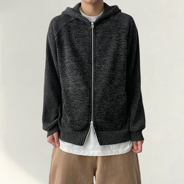 Miss pattern Color Raglan Two-way Knitwear Hooded zip-up