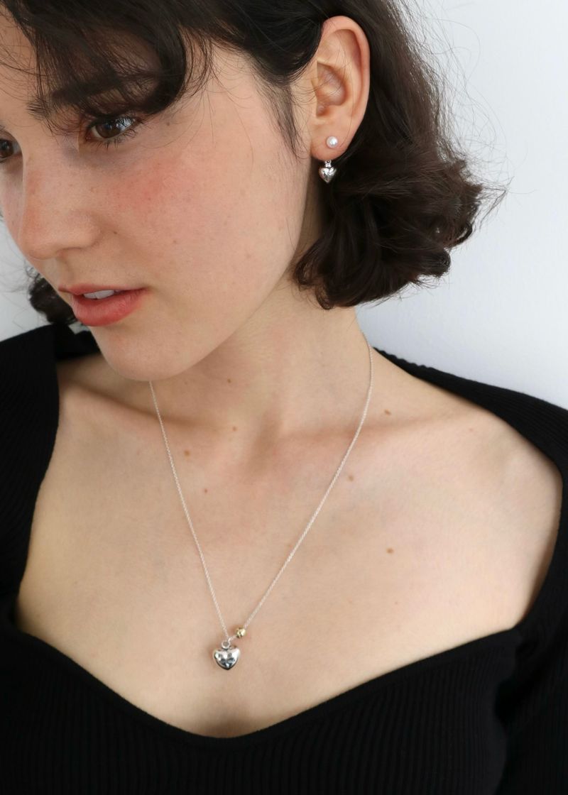 Heart ball long necklace / silver