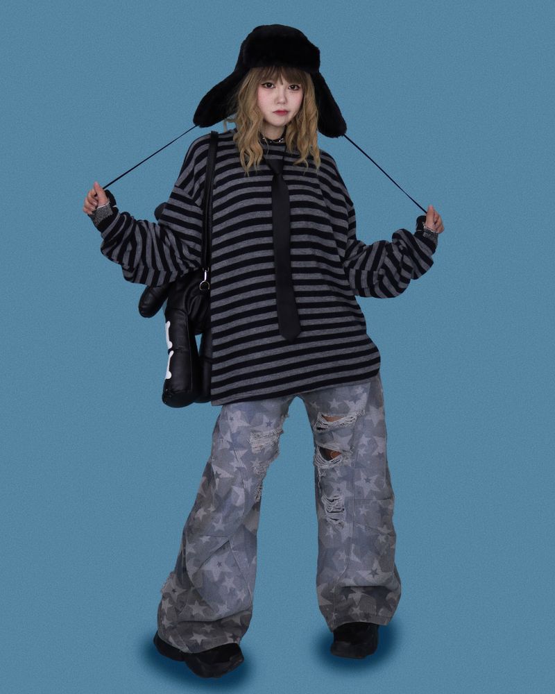 star damage denim pants