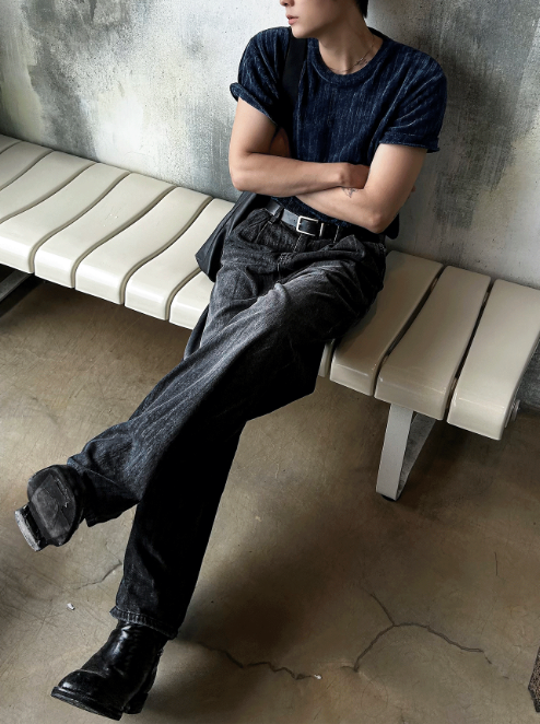 Cool Washing Pintuck Linen Denim Pants