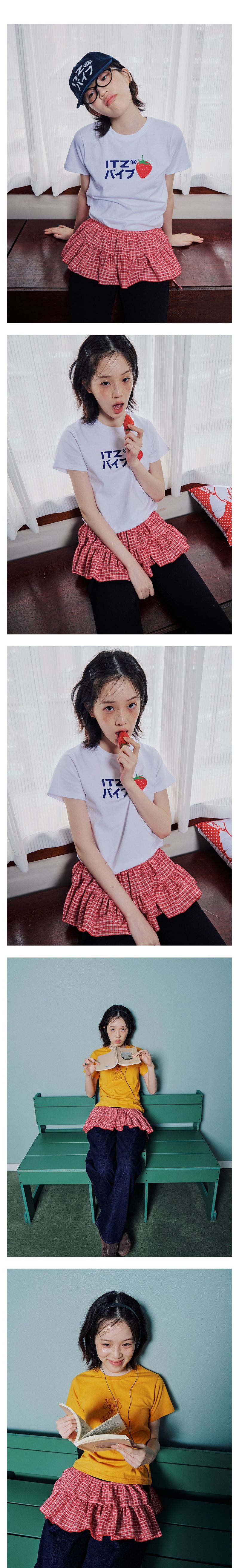 RED CHECK LAYERED WRAP SHORT SKIRT