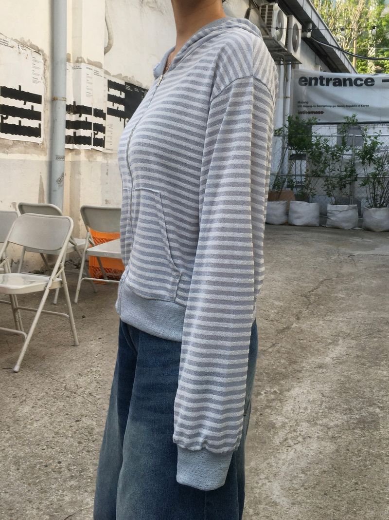 Stripe Summer Boucle Hood Zip-Up (3c)  