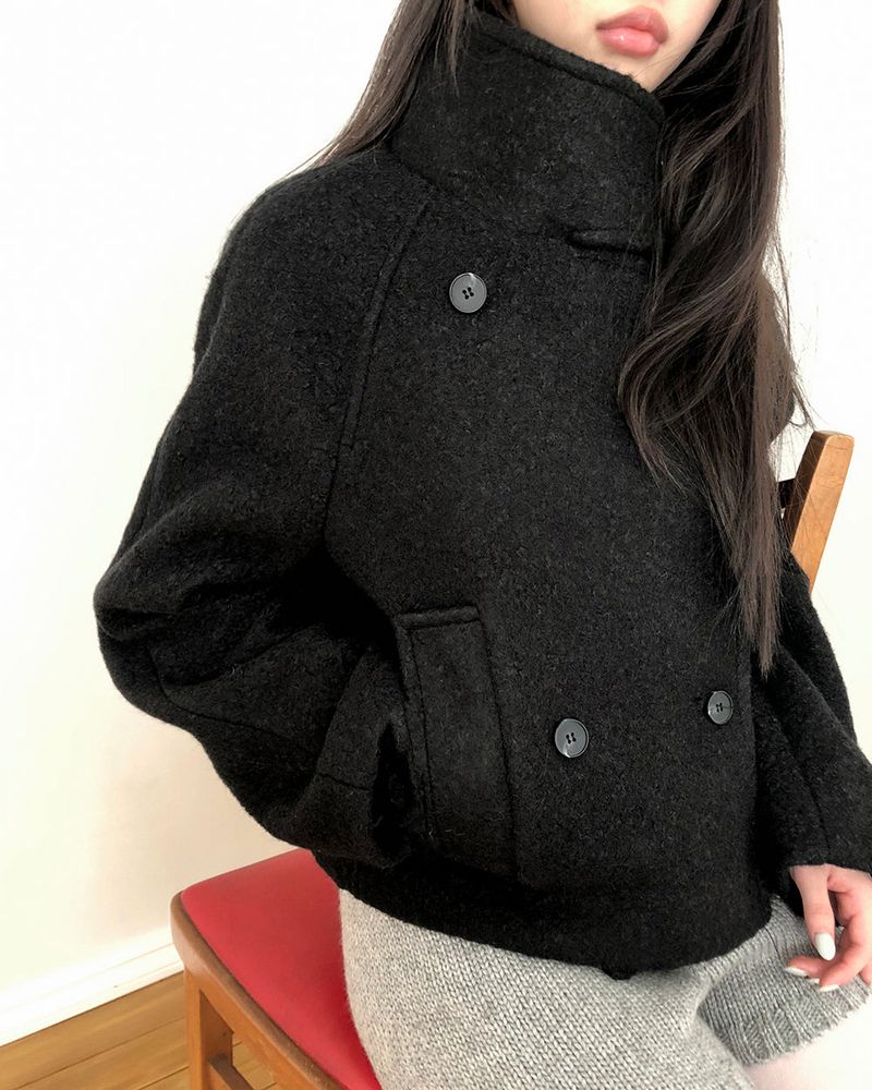 Emon Boucle Double Two-Button High-Neck quilted Short Coat