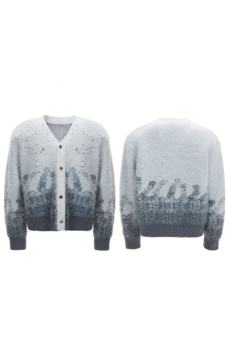 Gradient Rhinestone Cardigan Sweater