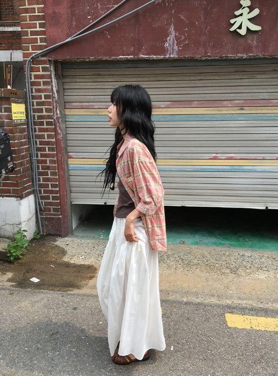 Toui Check Three Quarter Rolled-up Loose Fit Shirt