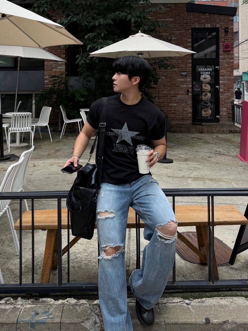 Vintage slab wide snap denim pants