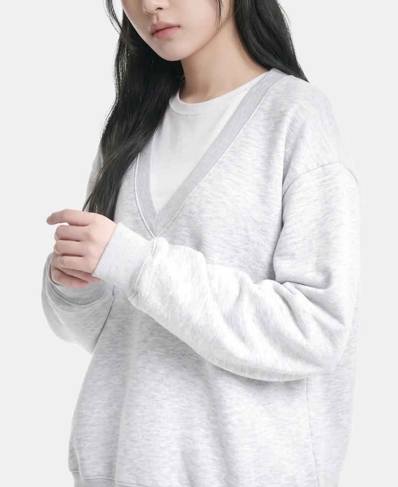Deep V-Neck Loose Sweatshirt