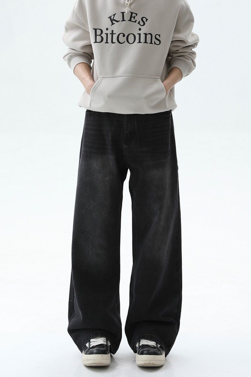 Washed Straight Leg Denim Jeans