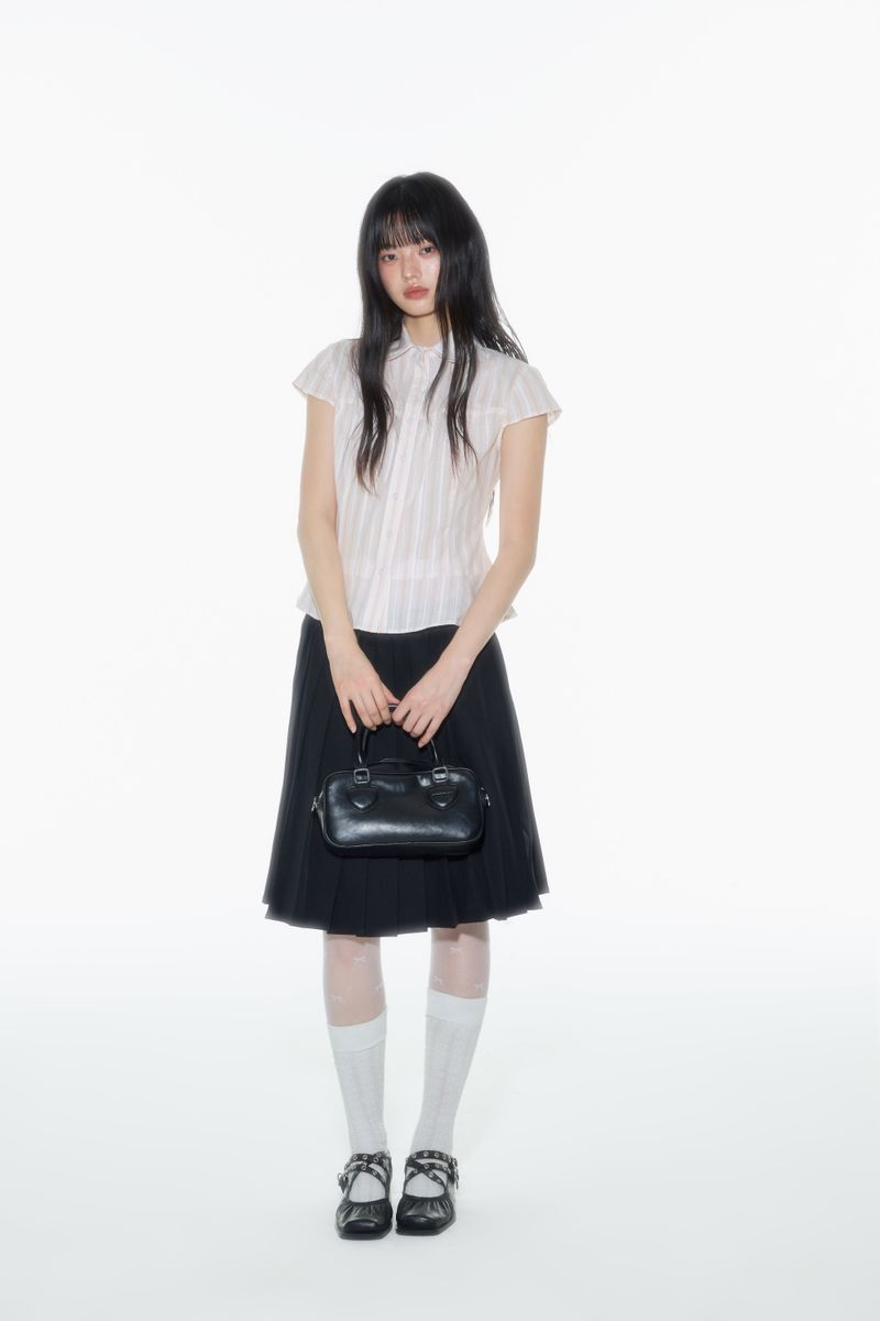 ピンクストライプスリーブシャツ