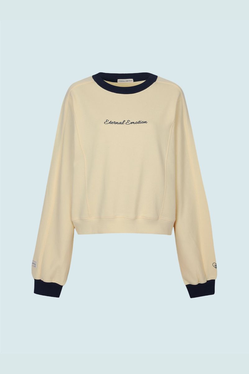 CONTRAST REGLAN CROP SWEATSHIRTS (YELLOW)