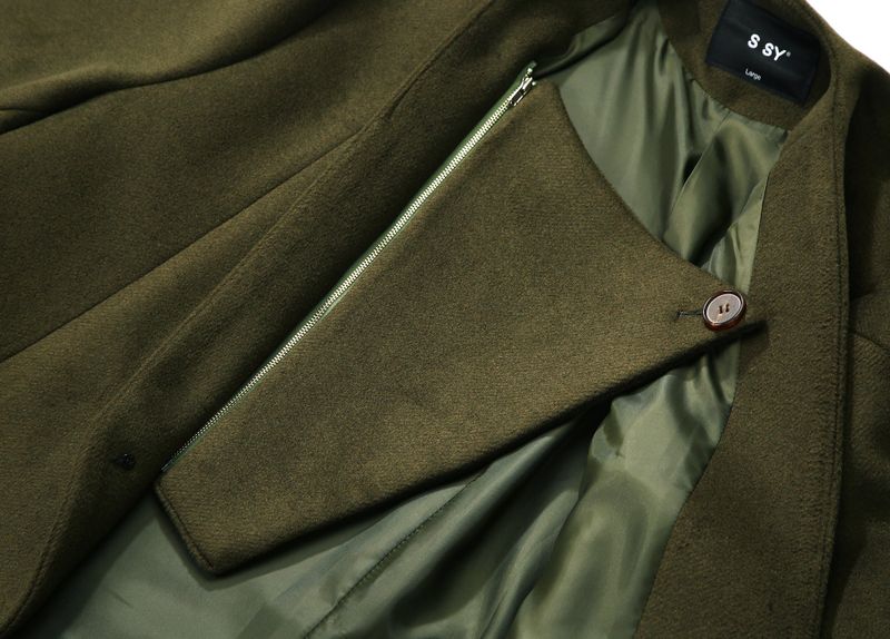 collarless front cover coat khaki