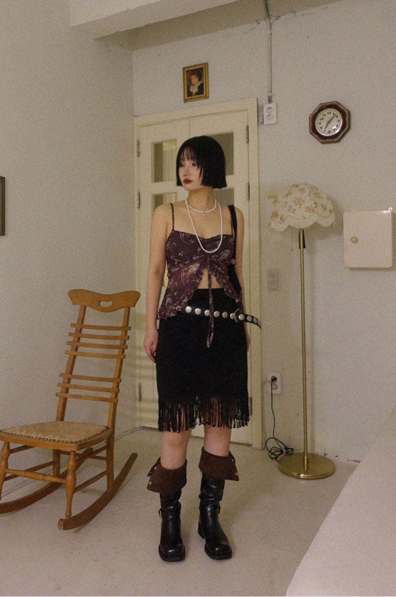 SUEDE FRINGE SKIRT IN BLACK