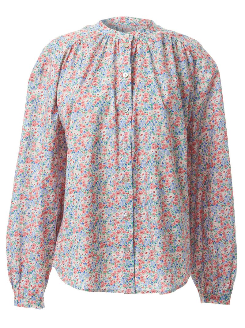 HENRY NECK SHIRRING BLOUSE_FLOWER