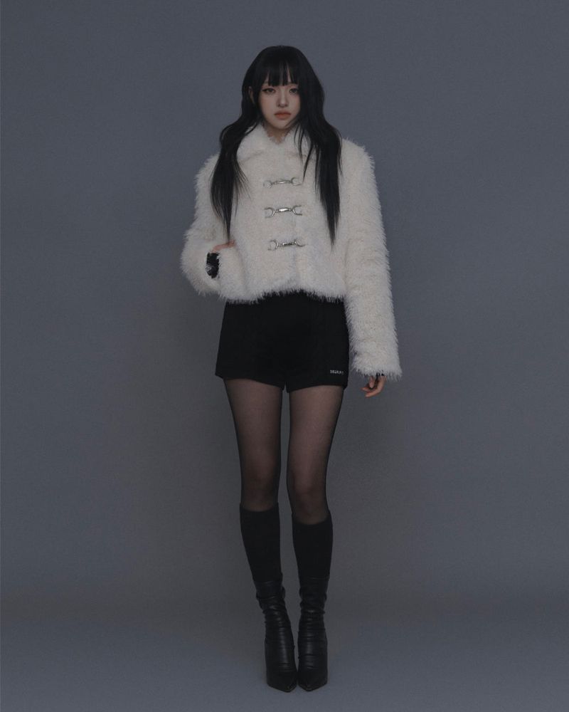 Rabbit Hook Crop Fur Jacket