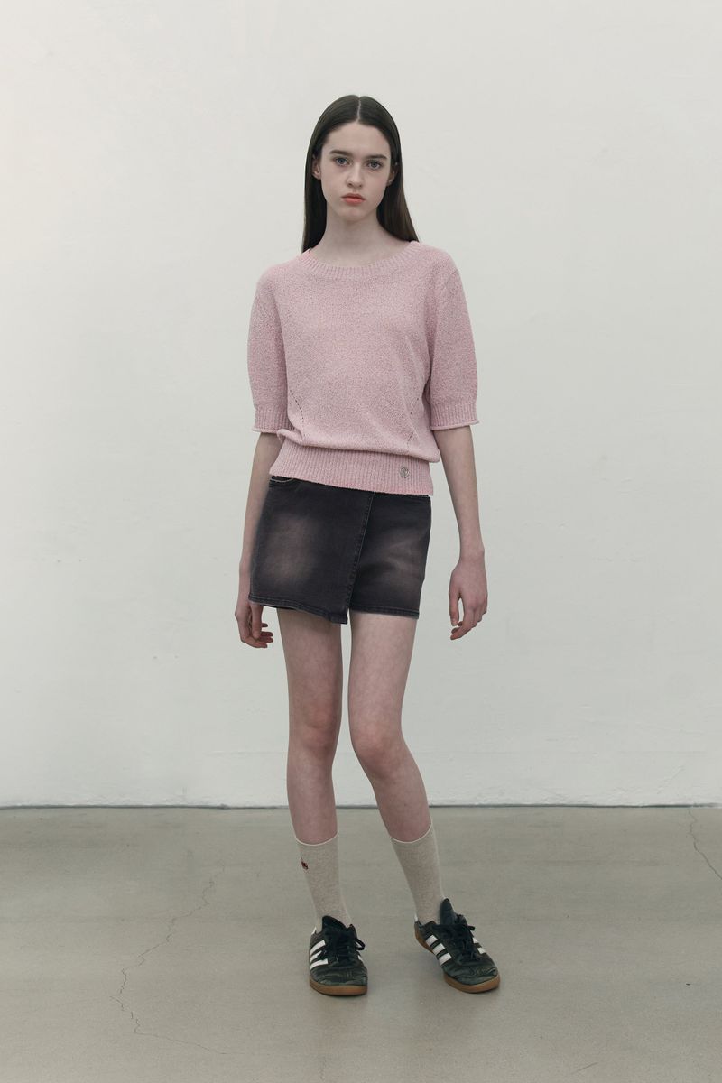 COLLECTION HALF SLEEVE CROP KNIT [PINK]