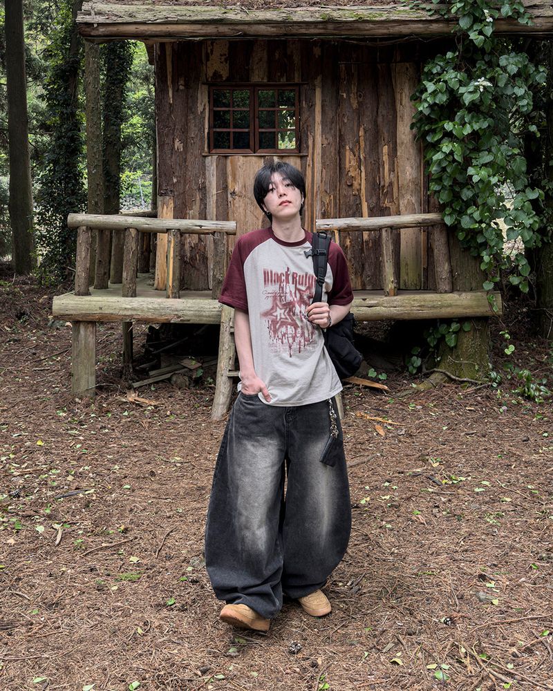 Stamune Printing Raglan Short Sleeve Tee