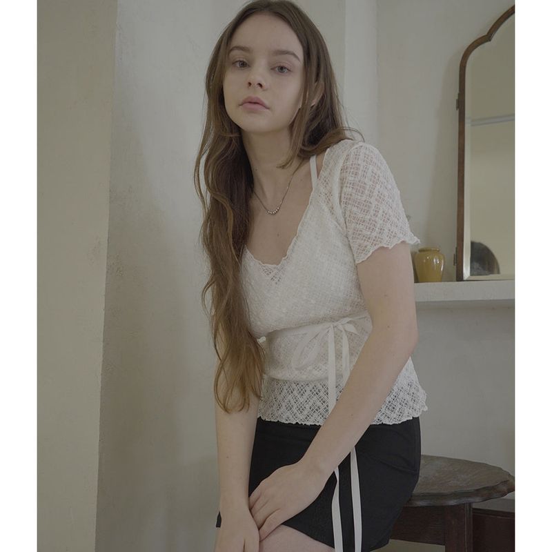LACE RIBBON TOP-WHITE