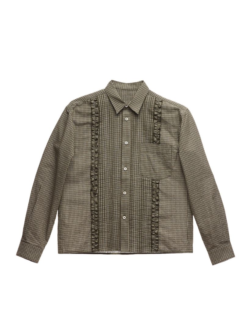 6CRAYON(シックスクレヨン)の「6CRAYON Retro Military Green Plaid Cotton Peplum Blouse(Tops)」