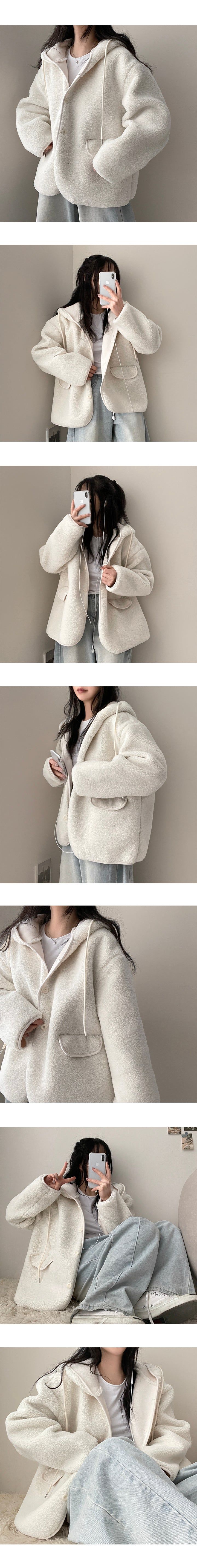 Saty High Neck Wool Hooded Jacket