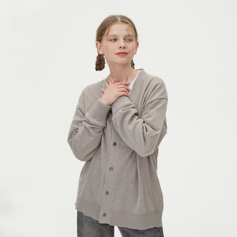 LAMBSWOOL V NECK CARDIGAN_MOCHA