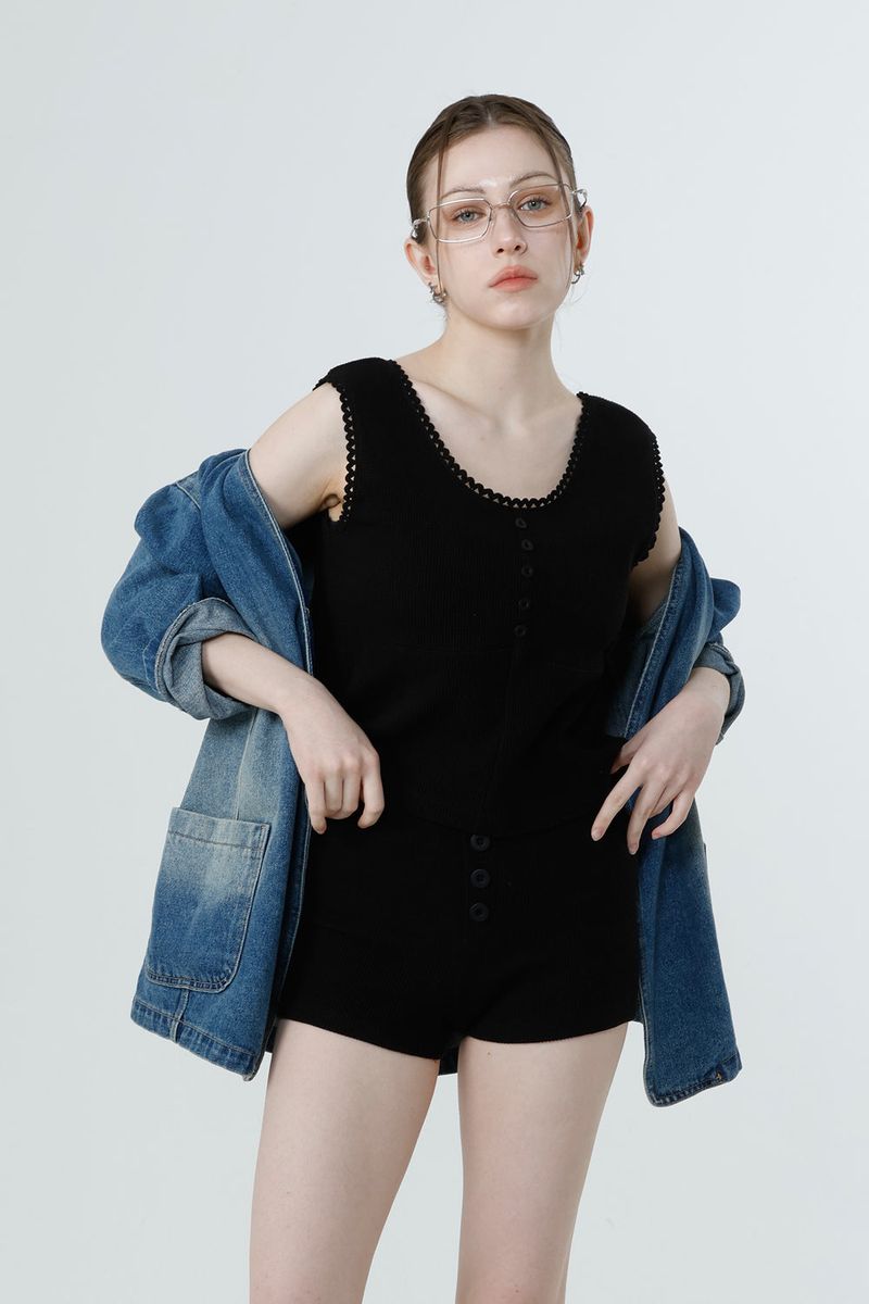 WAFFLE SLEEVELESS_BLACK