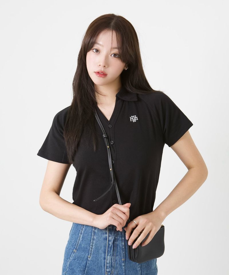 OPEN COLLAR LOGO HALF CARDIGAN [4color]
