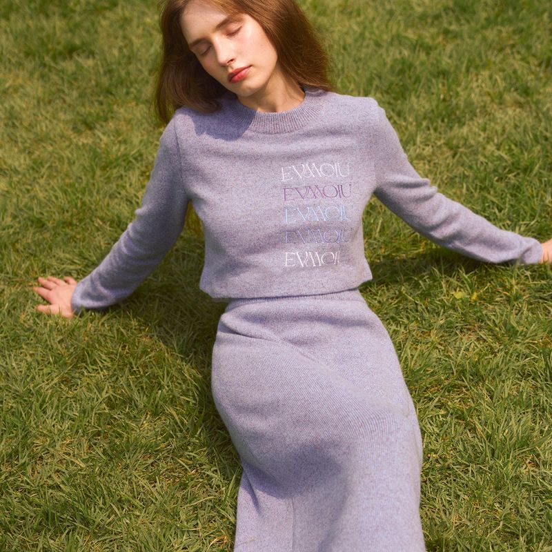 ALPACA KNIT LONG SKIRT - LAVENDER GREY