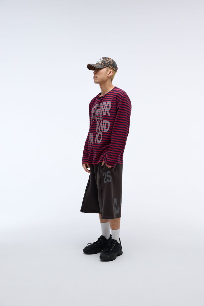 Weekend warrior typography printing stripe long sleeve (Red)