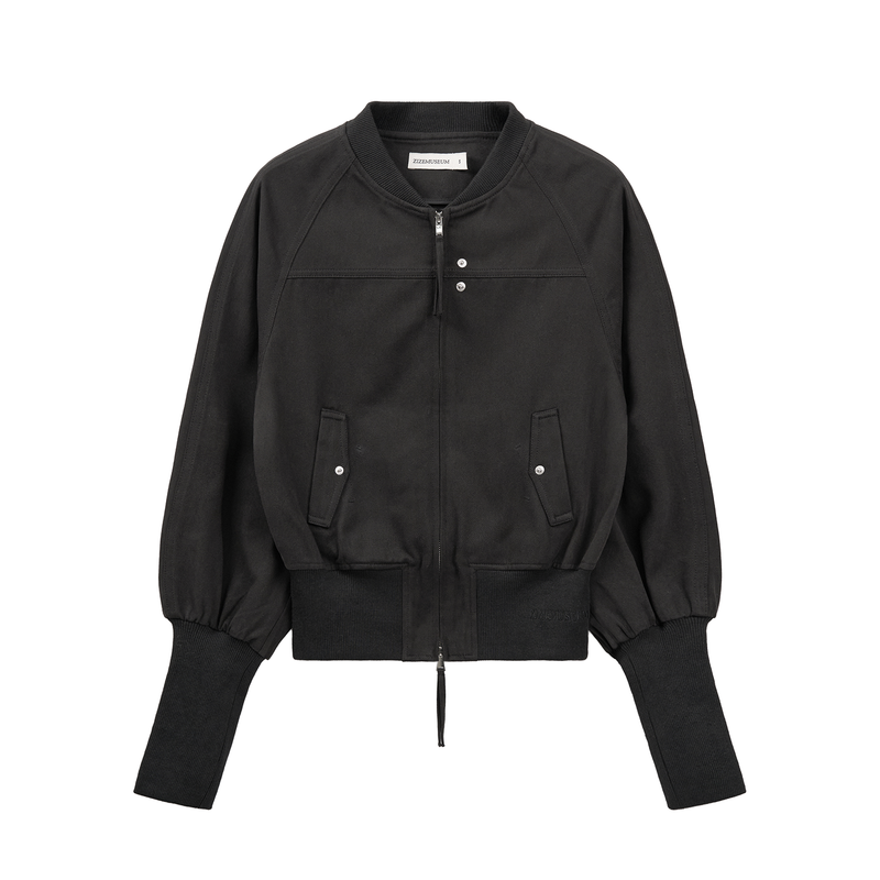 BANDING CROPPED COTTON JACKET (BLACK)