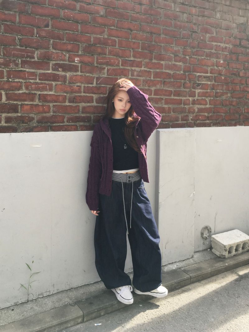 Witty Cable Hooded Knit Cardigan (5c)