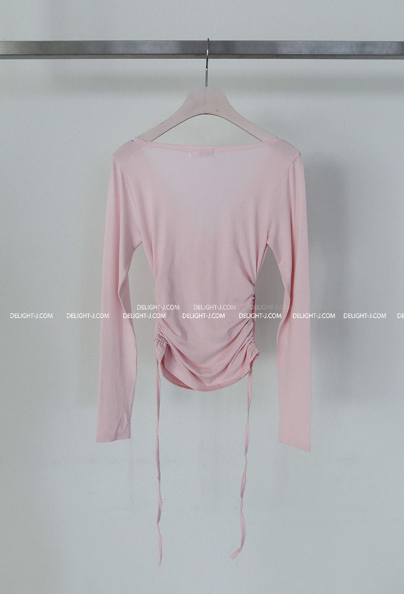 Deep V-neck Off-Shoulder Wrapped Shirring T-shirt