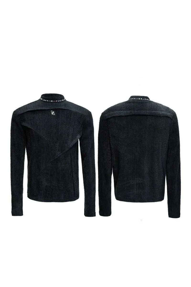 Fleece Pearl Trim Mock Neck Tee