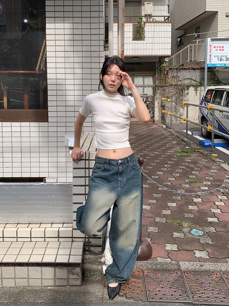 RIBBED HALF NECK TEE (4C)