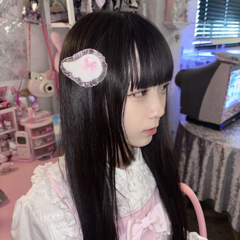 fluffy hair clip-ribbon angel(white)