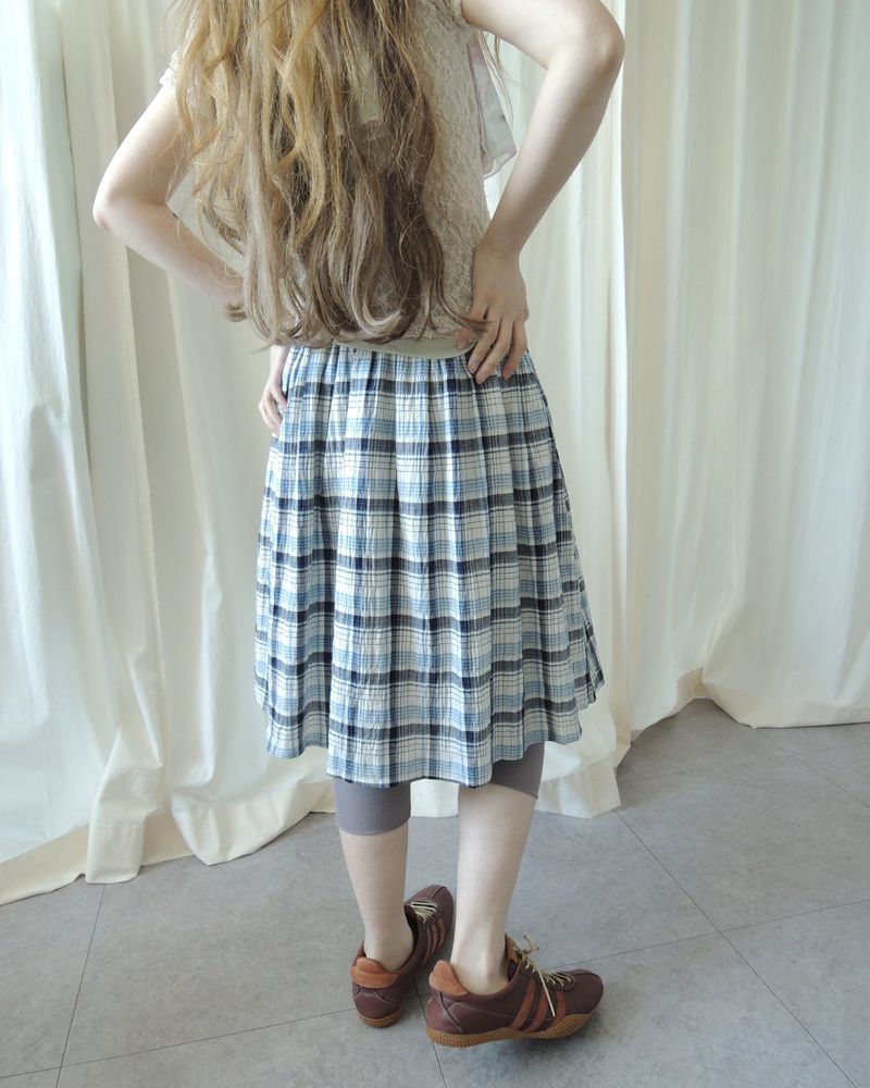 WOOD CHECK FLARE SKIRT