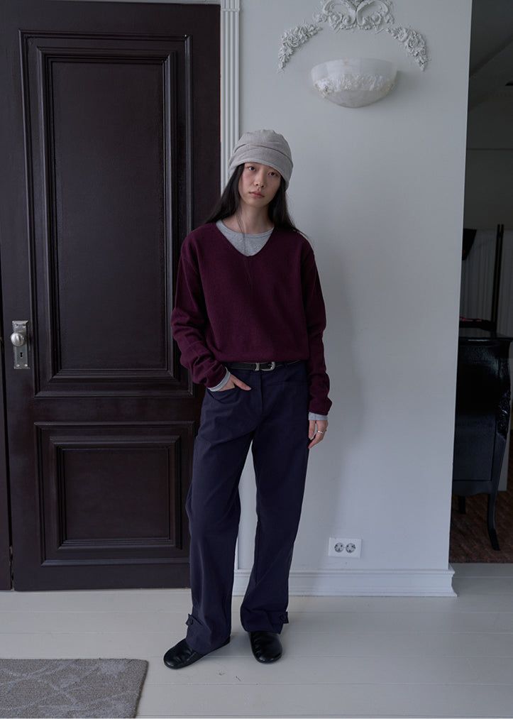 Milo V-neck Wool Knit (Plum)