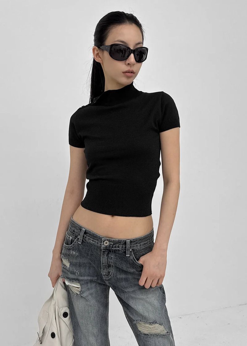 [MADE] Chav Button Short Sleeve Knit