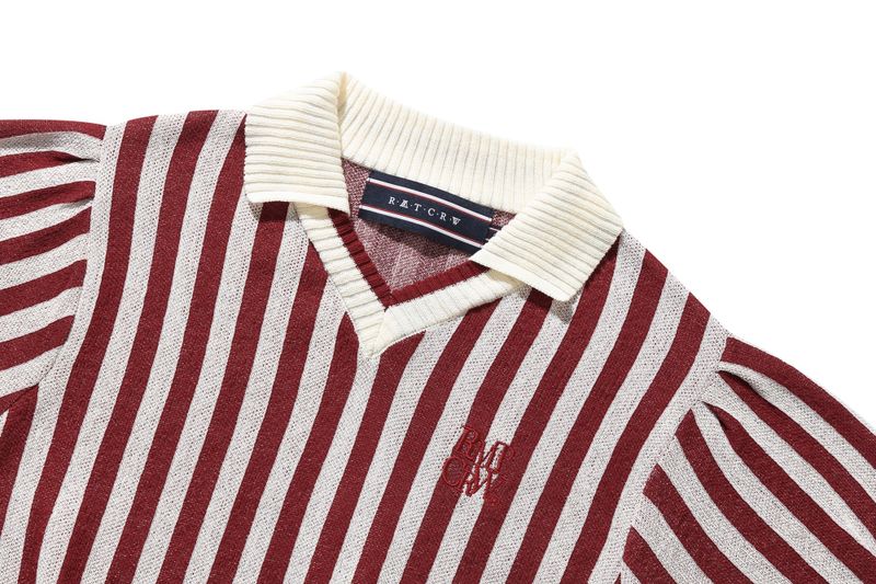 STRIPE BALLOON KNIT TOP_BURGUNDY