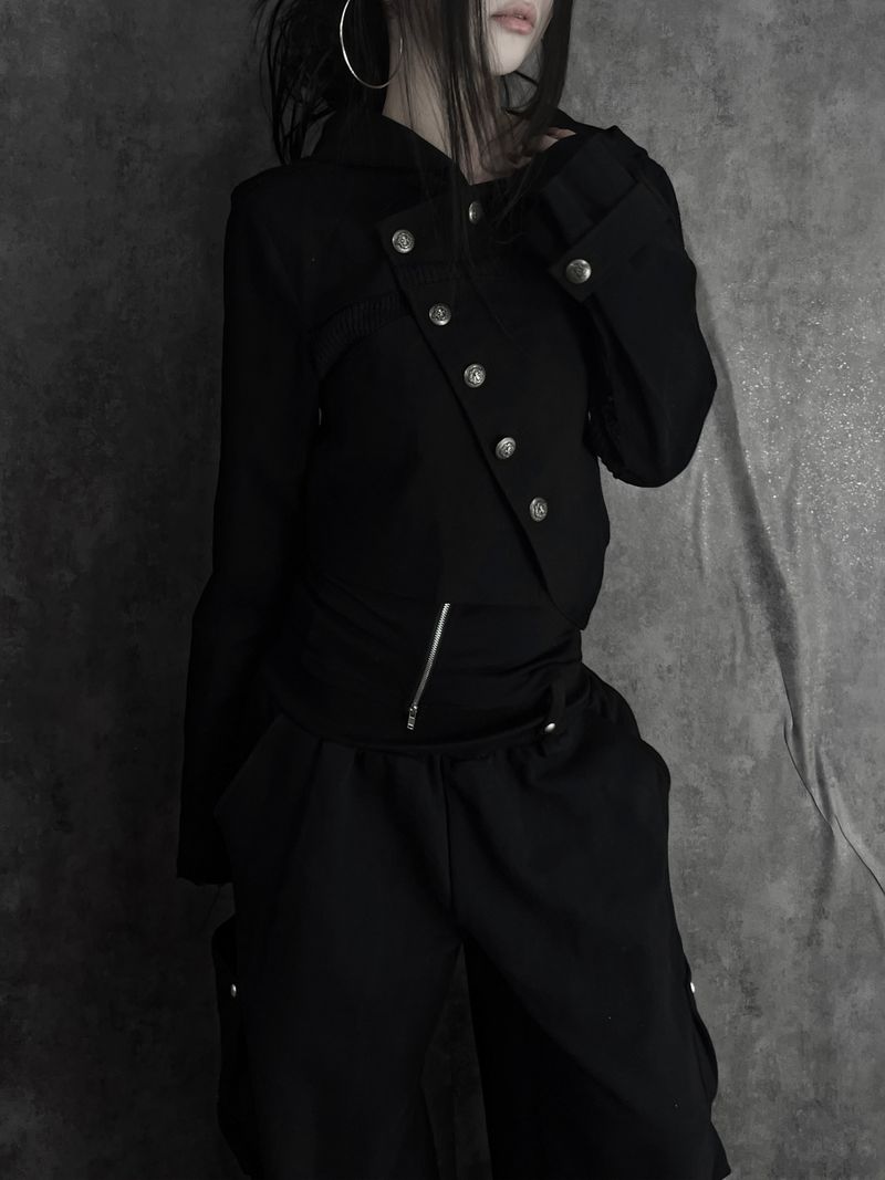 diagonal button color block jacket