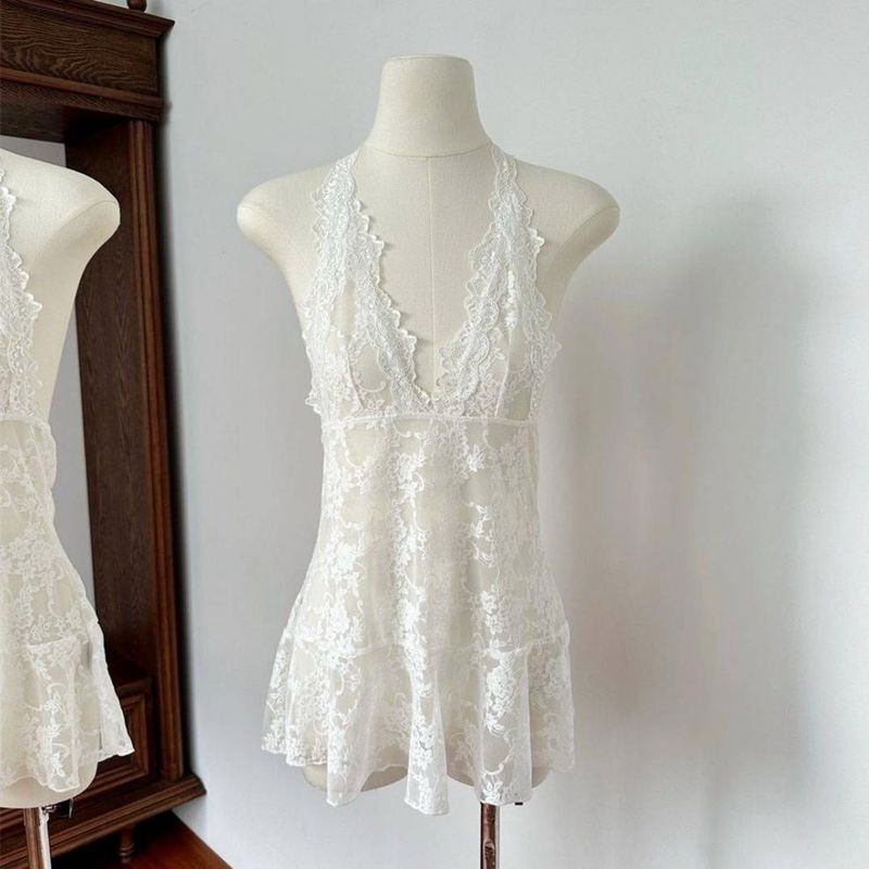 Lace see-through layered frill long sleeveless