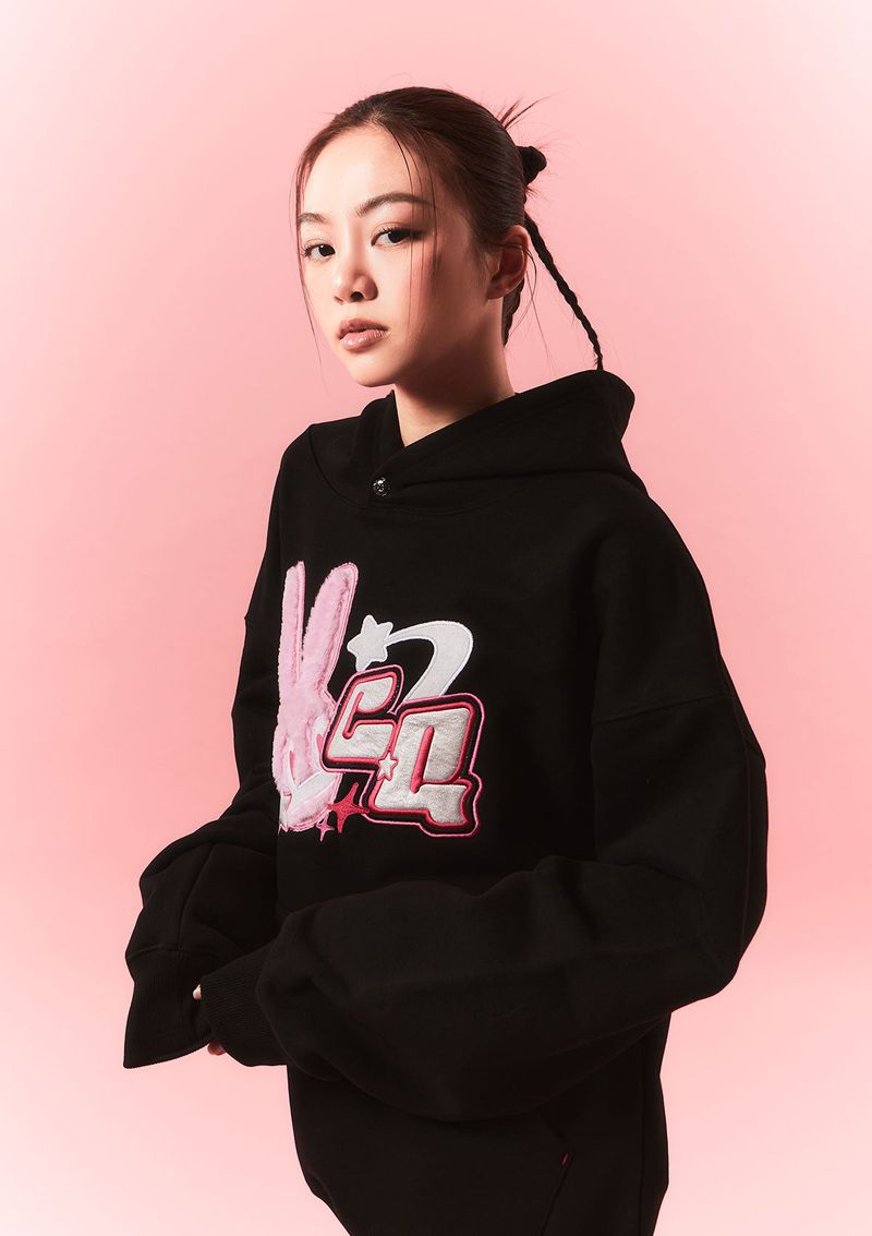 fur bunny planet hoody - black