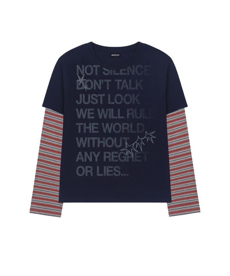 Lettering Multi Stripe Layered Long Sleeve - NAVY
