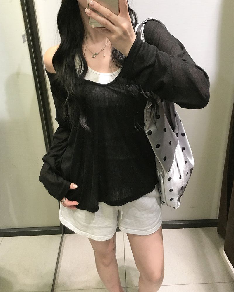 Deep V-neck Summer See-Through Knitwear (4 colors)